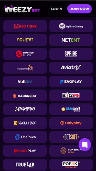 WeezyBet Casino Spieleentwickler Mobil