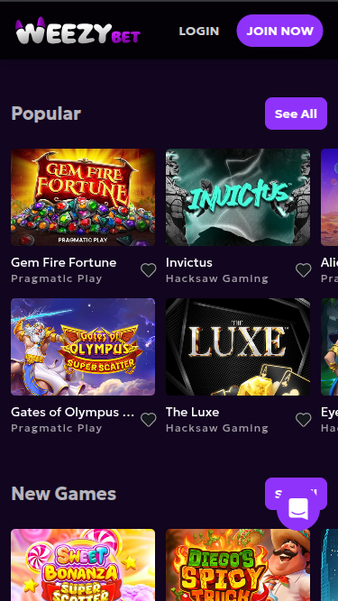 WeezyBet Casino Spiele Mobil