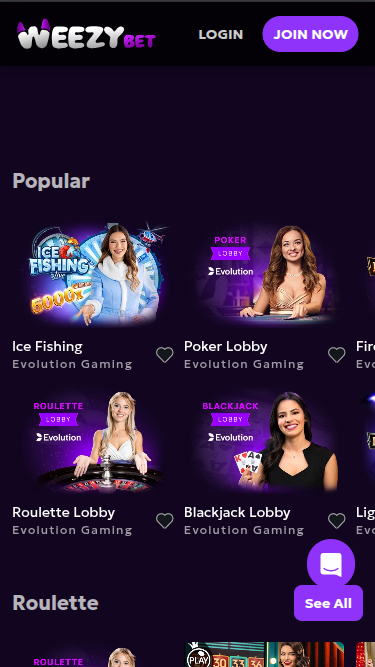 WeezyBet Casino Live-Dealer Mobil