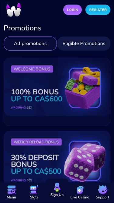 Promotions mobiles du casino WeezyBet