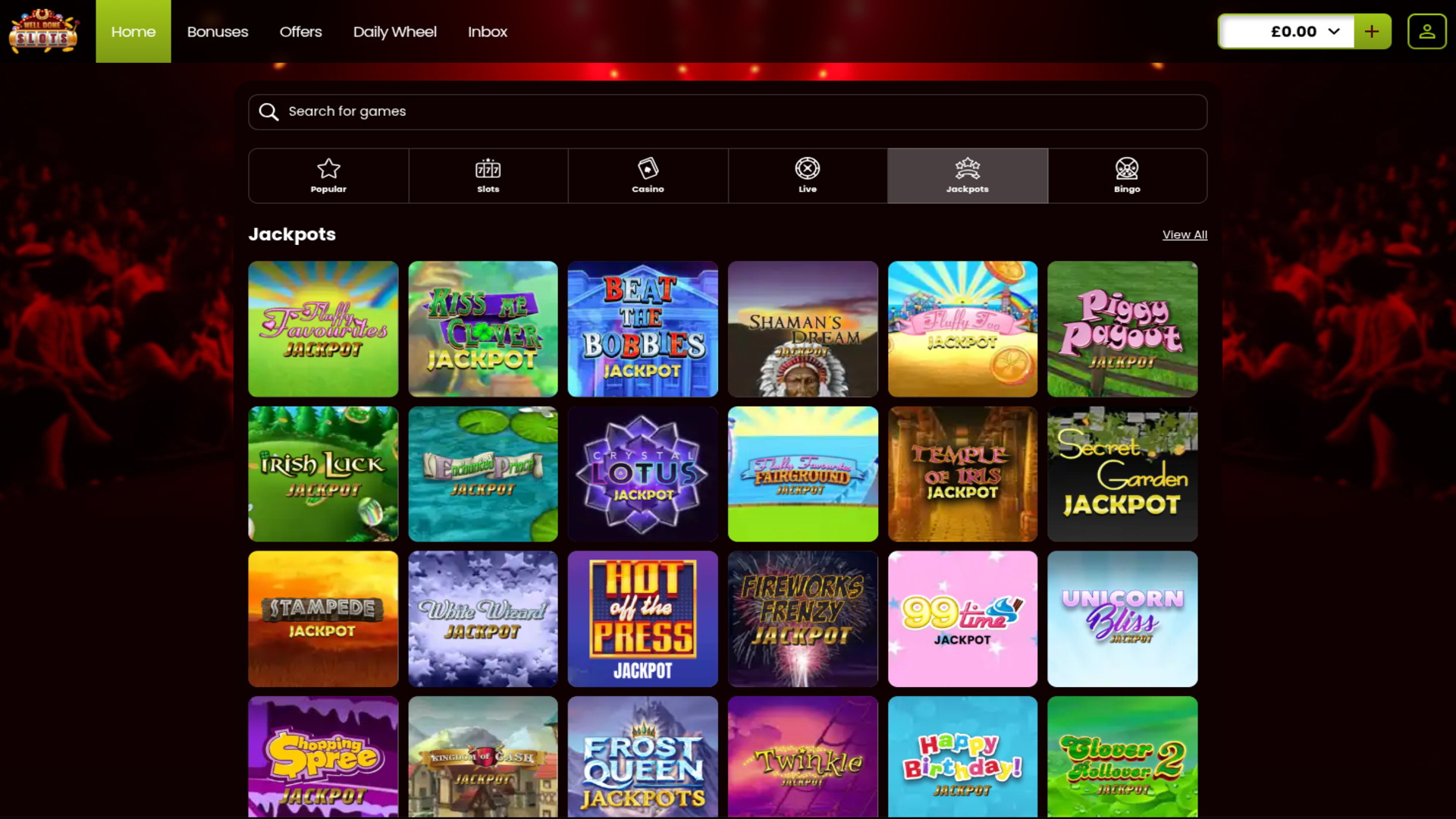 Jackpot di Well Done Slots Casino su desktop
