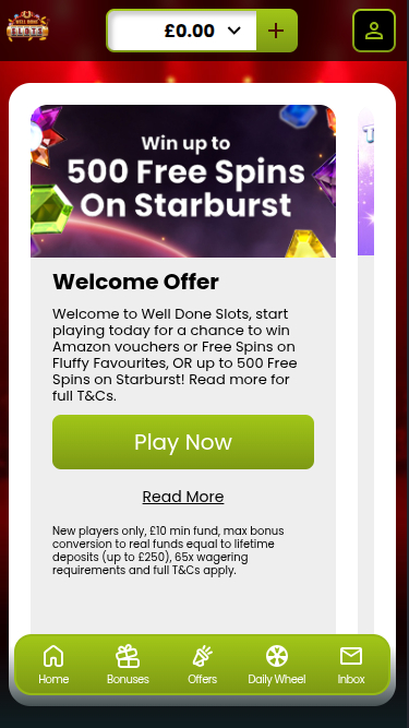 Promozioni di Well Done Slots Casino su mobile