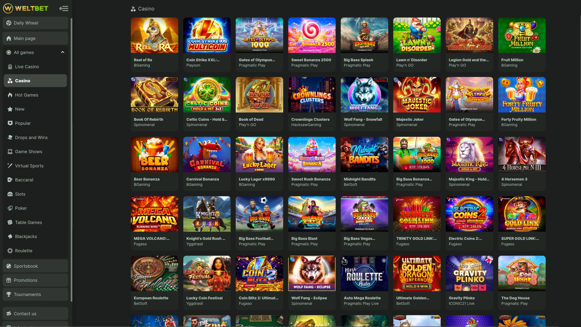 Weltbet Casino Desktop Games