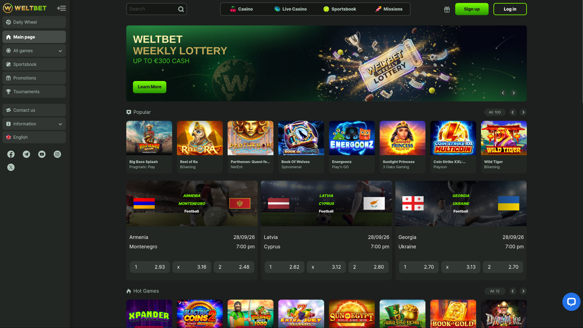 Weltbet Casino Desktop Homepage