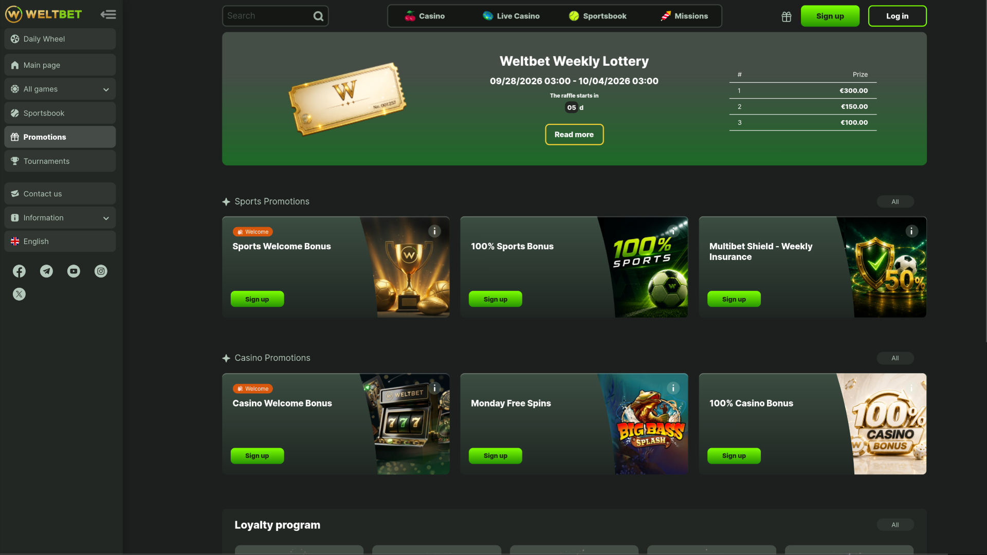 Weltbet Casino Desktop Promotions