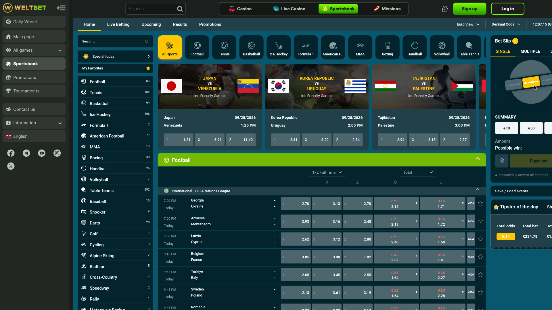 Weltbet Casino Desktop Sports