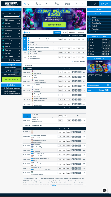 Página de inicio móvil de Wettigo Casino