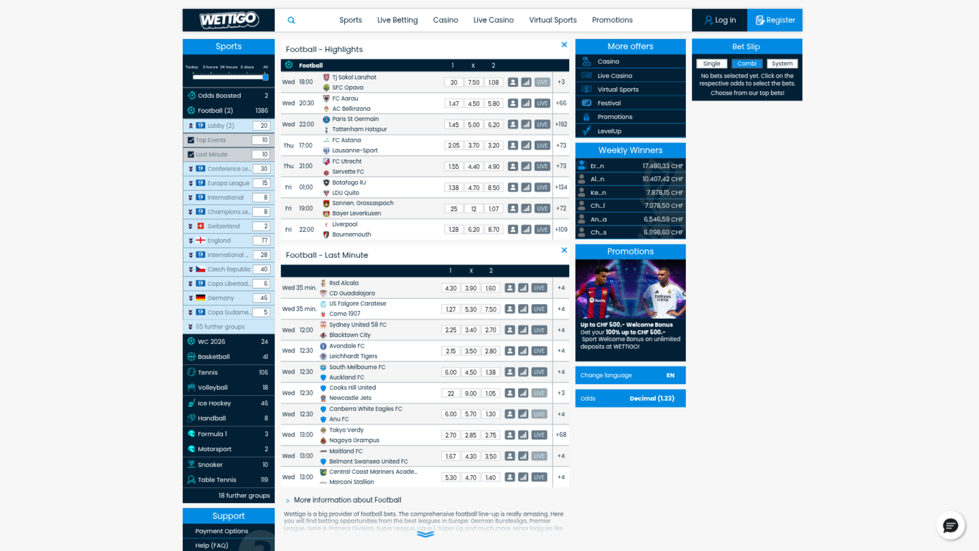 Deportes de escritorio de Wettigo Casino