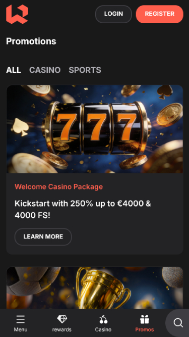 Screenshot der Werbeaktionen von Wettson Casino für Mobilgeräte