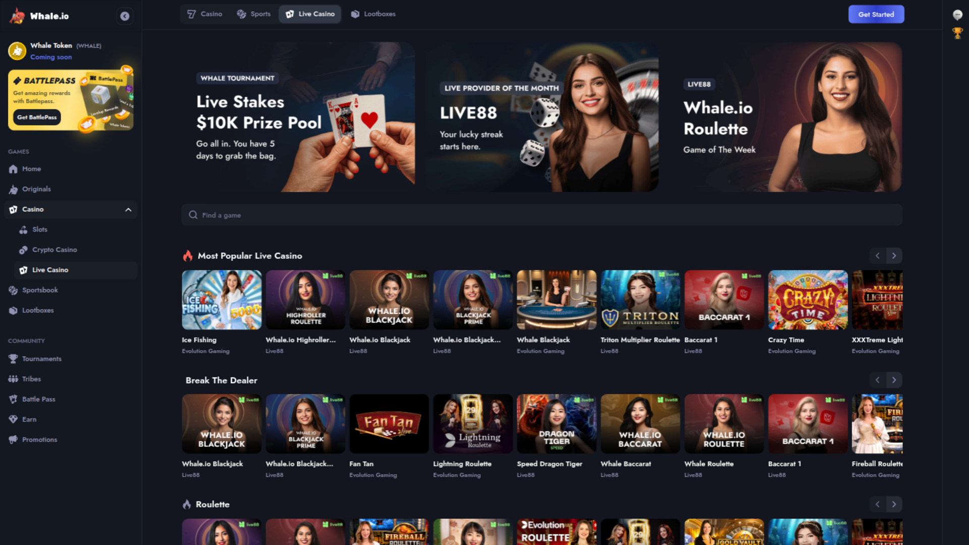 Croupier en direct sur ordinateur de Whale Casino