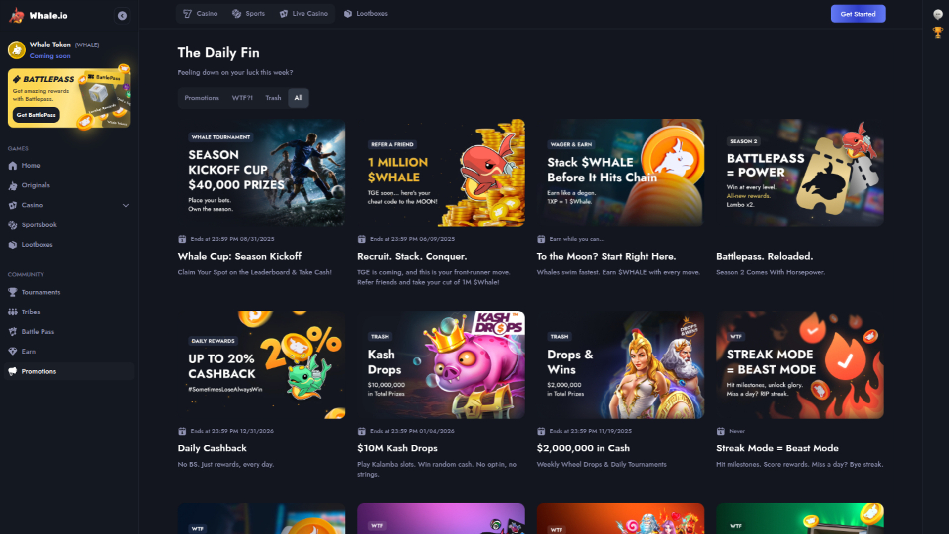 Promotions sur ordinateur de Whale Casino