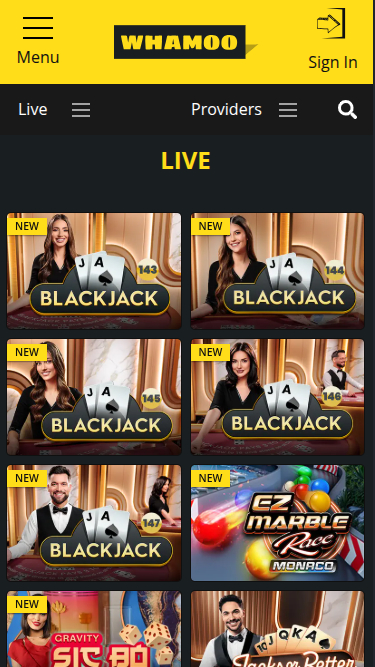 Croupier en direct mobile de Whamoo Casino