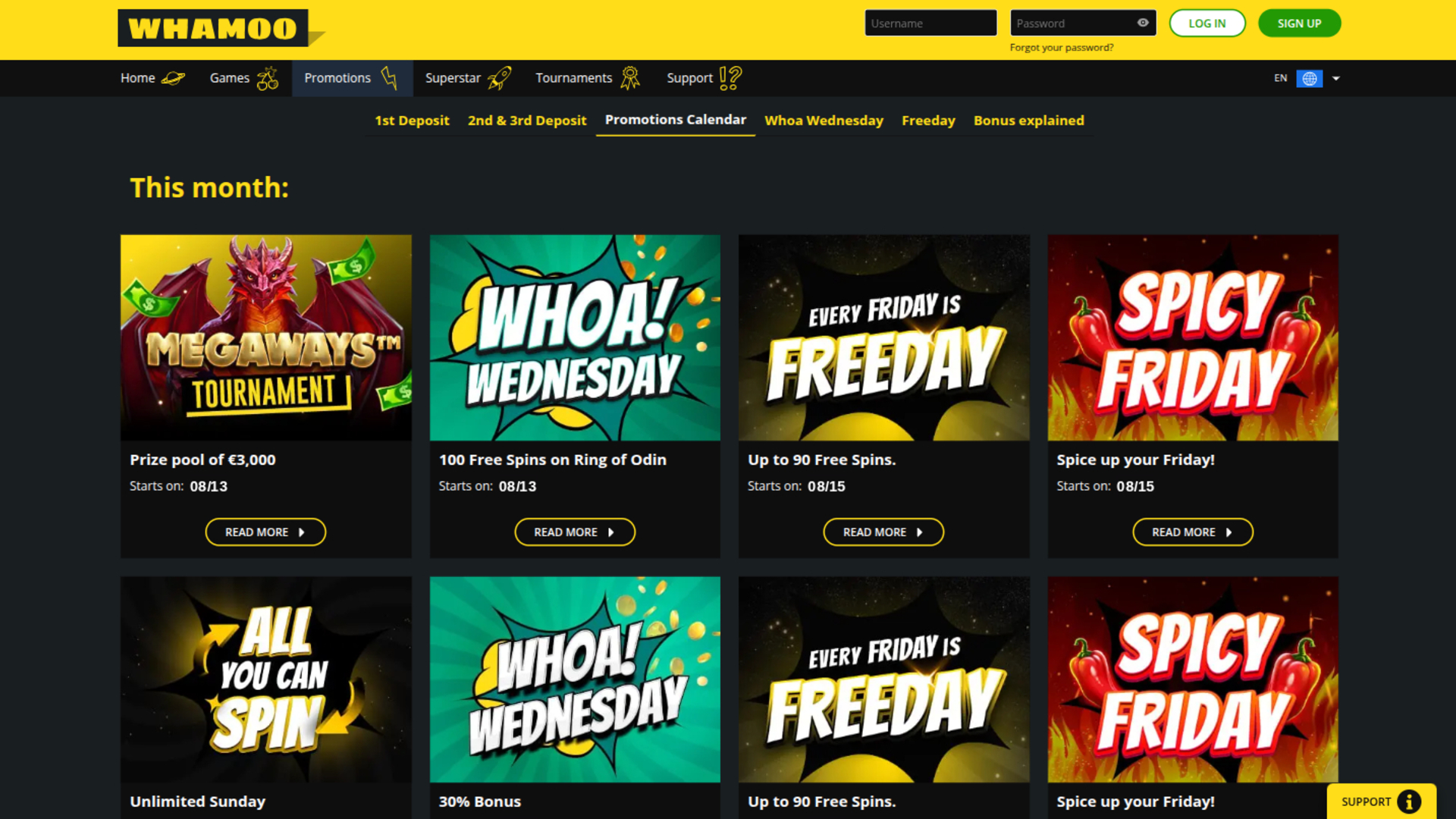Promotions de Whamoo Casino sur ordinateur
