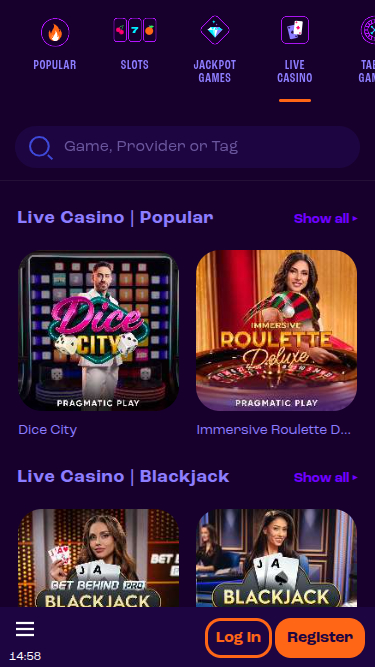 Croupier en direct mobile de Wheelz Casino