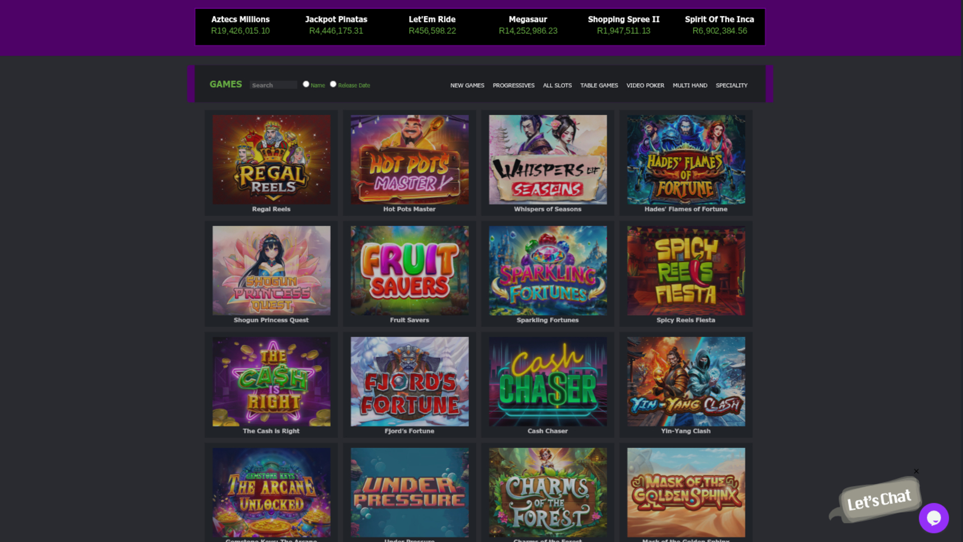 Juegos de White Lotus Casino en escritorio