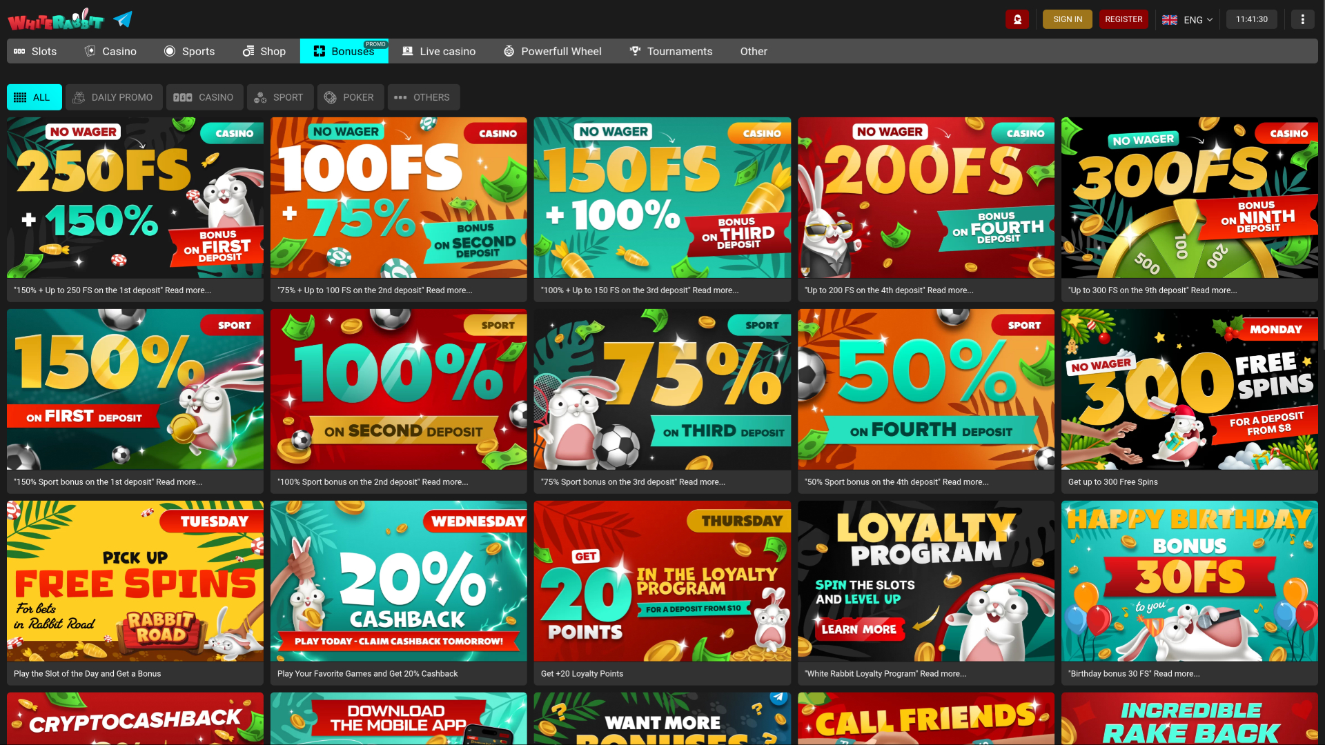 White Rabbit Casino Desktop Promotions