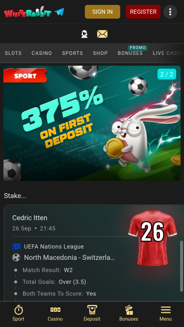 White Rabbit Casino Mobile Homepage