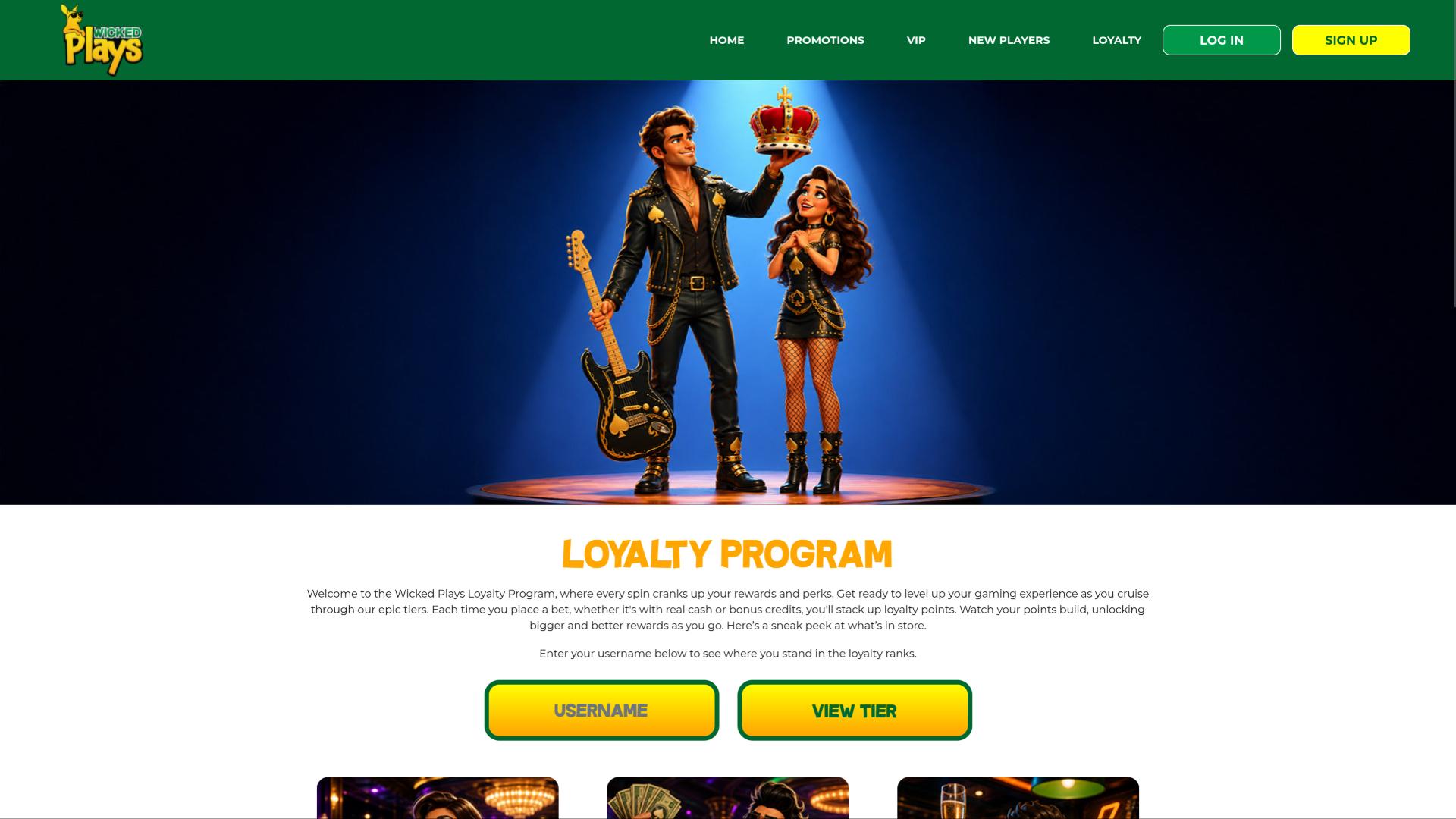 Página VIP del casino Wicked Plays