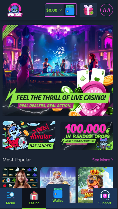 Wikibet Casino mobile Startseite