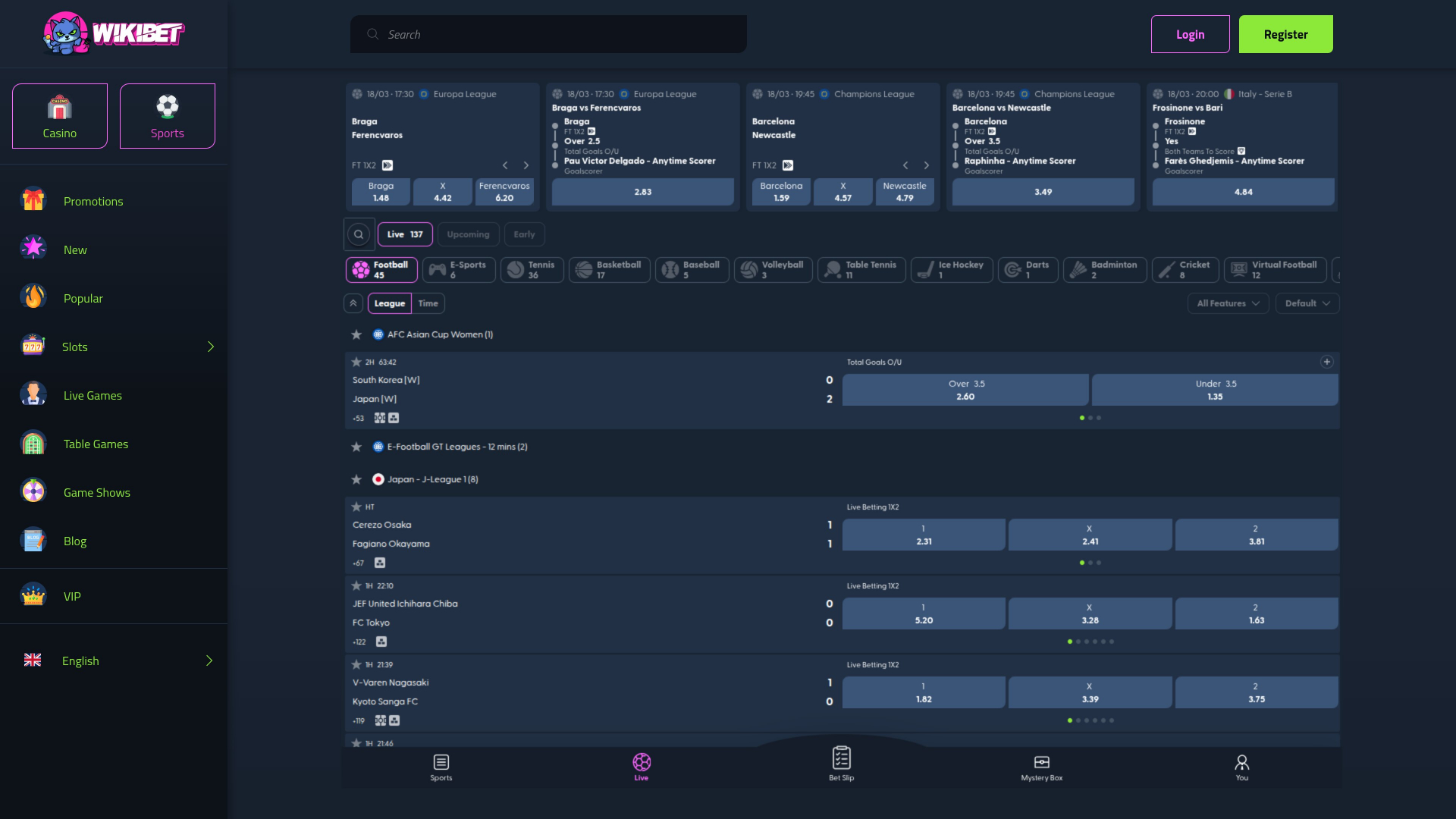 Wikibet Casino Sports Desktop