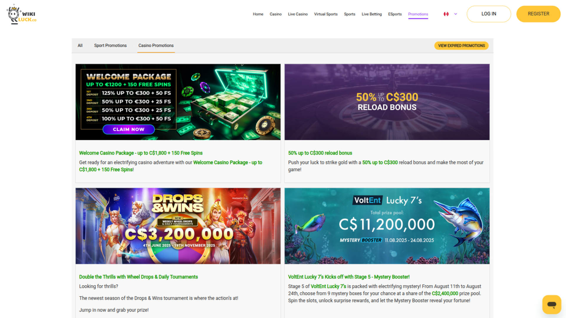 Wikiluck Casino Desktop-Aktionen