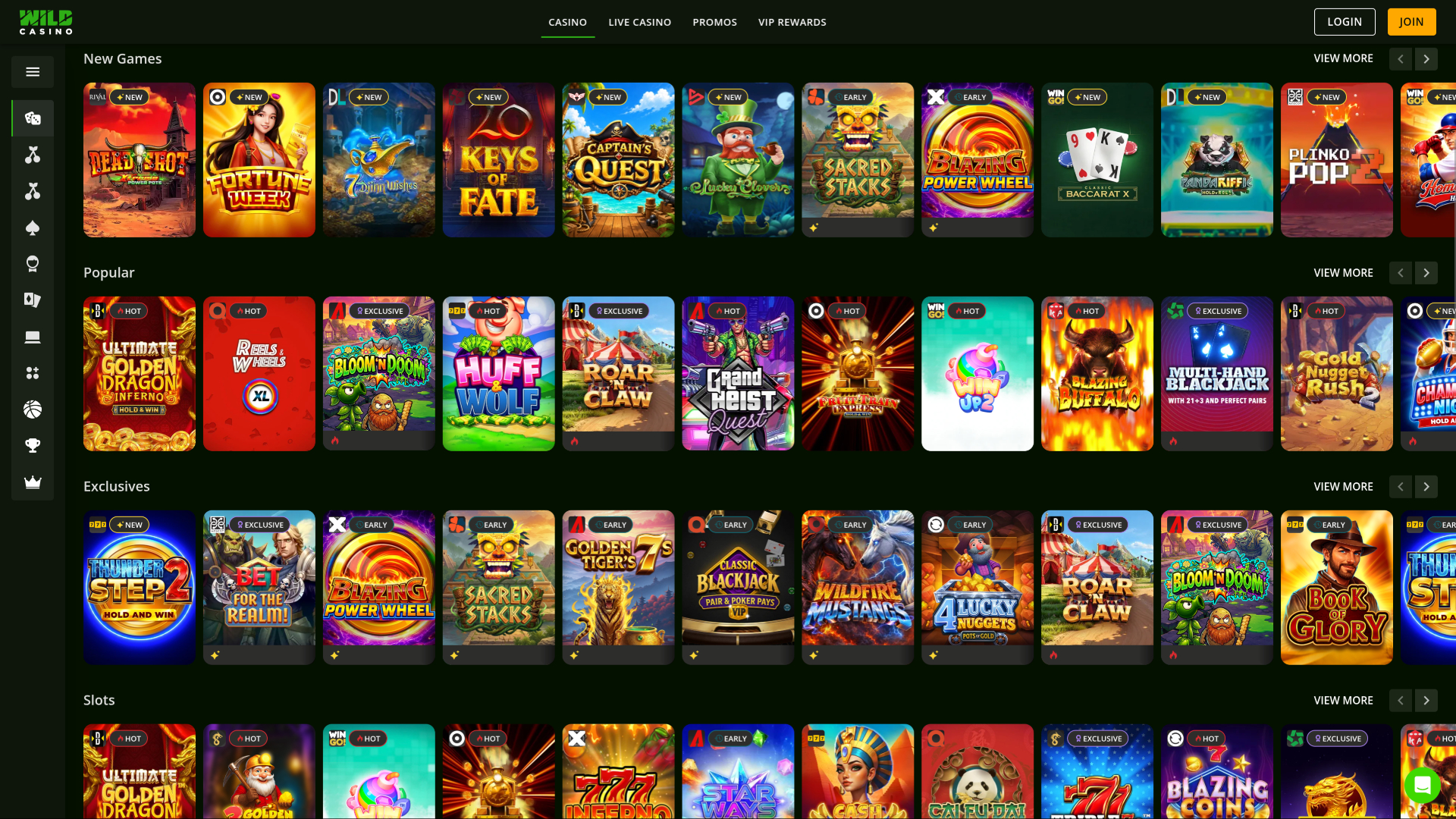 Jeux de casino Wild sur ordinateur