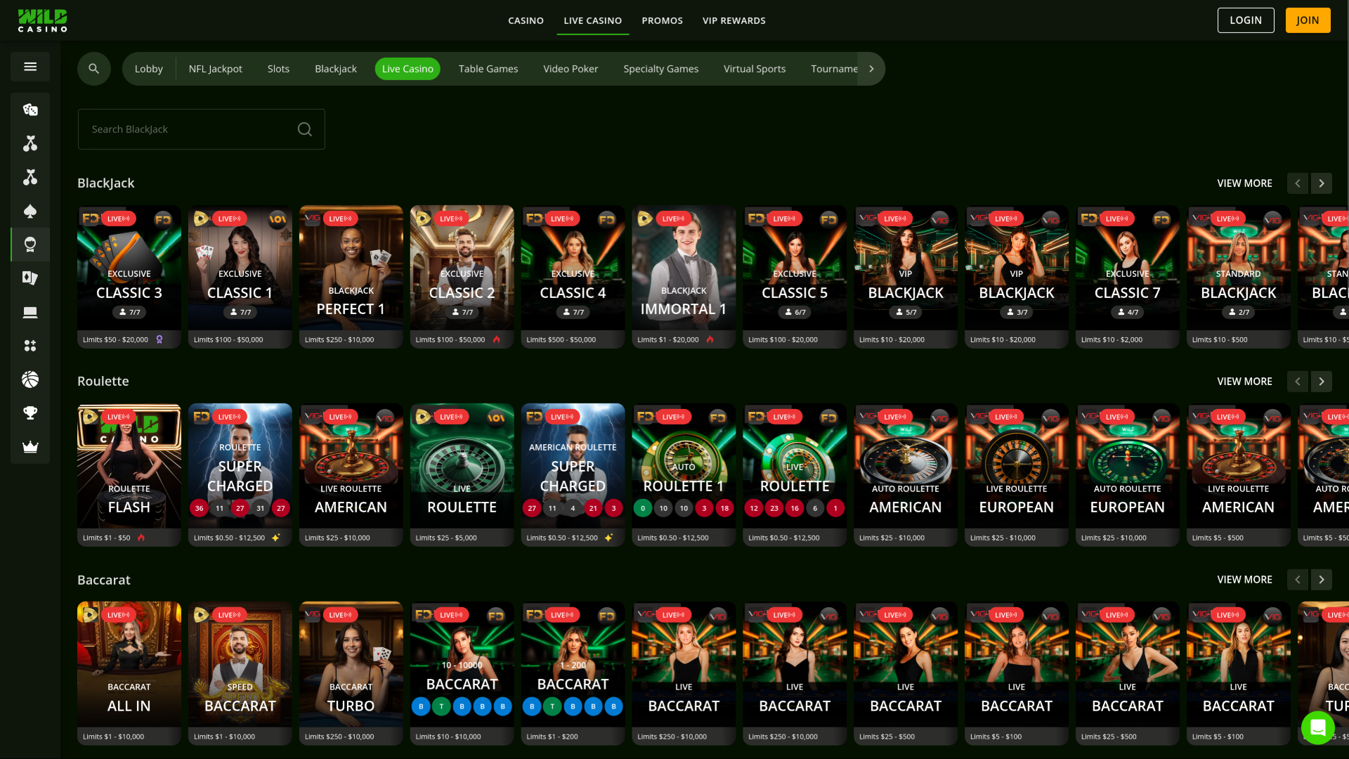 Casino Wild sur ordinateur avec croupier en direct