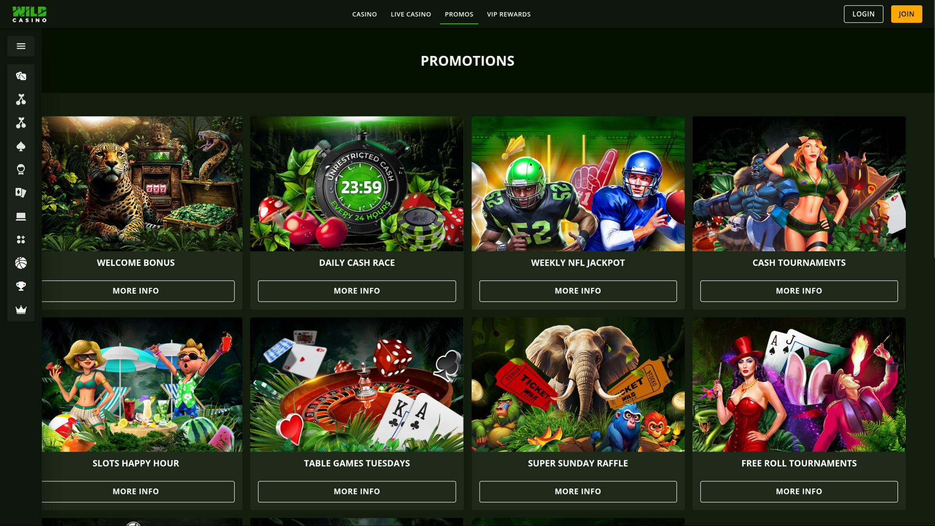 Promotions Wild Casino sur ordinateur