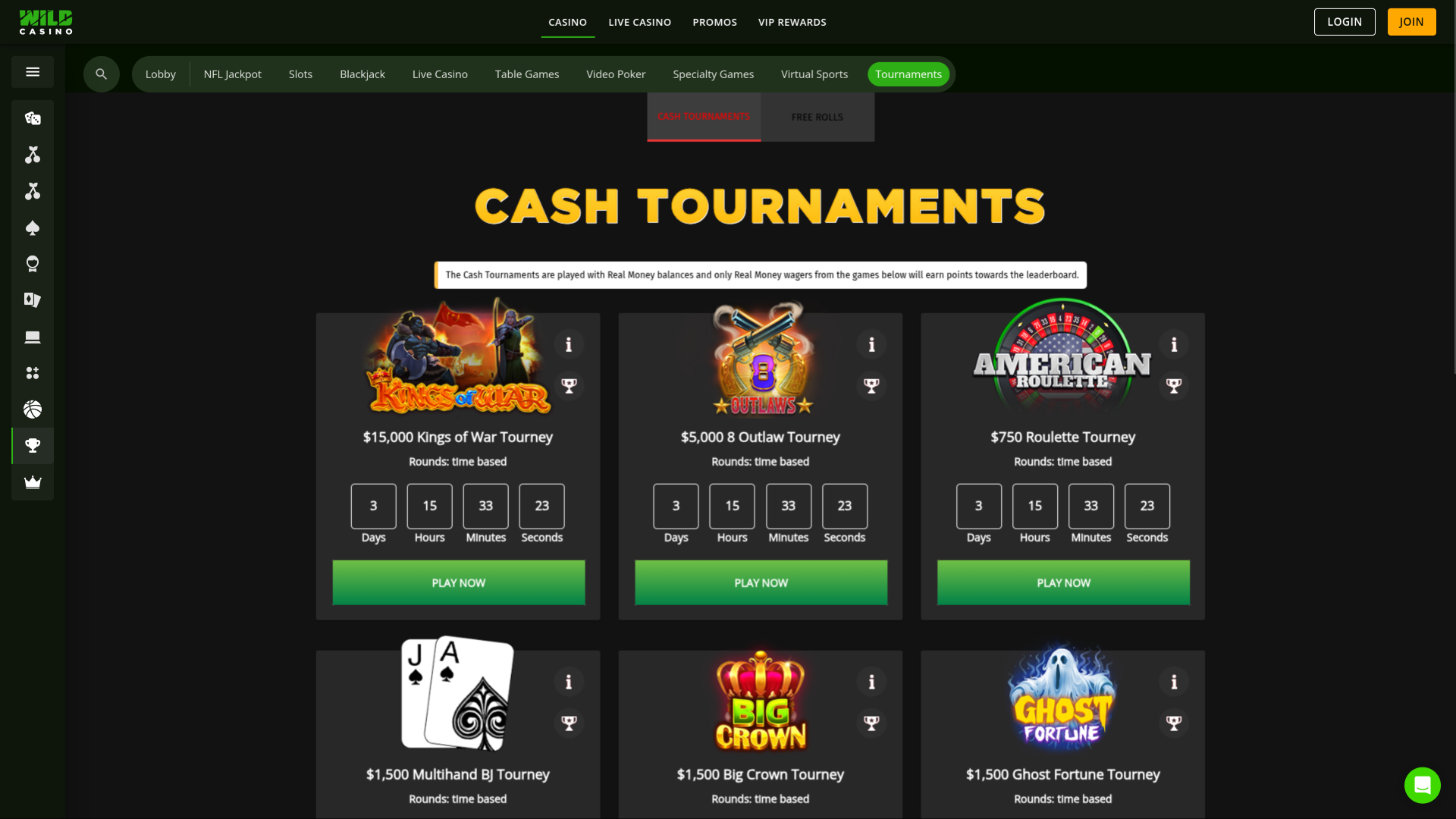 Tournois de casino sur ordinateur Wild Casino