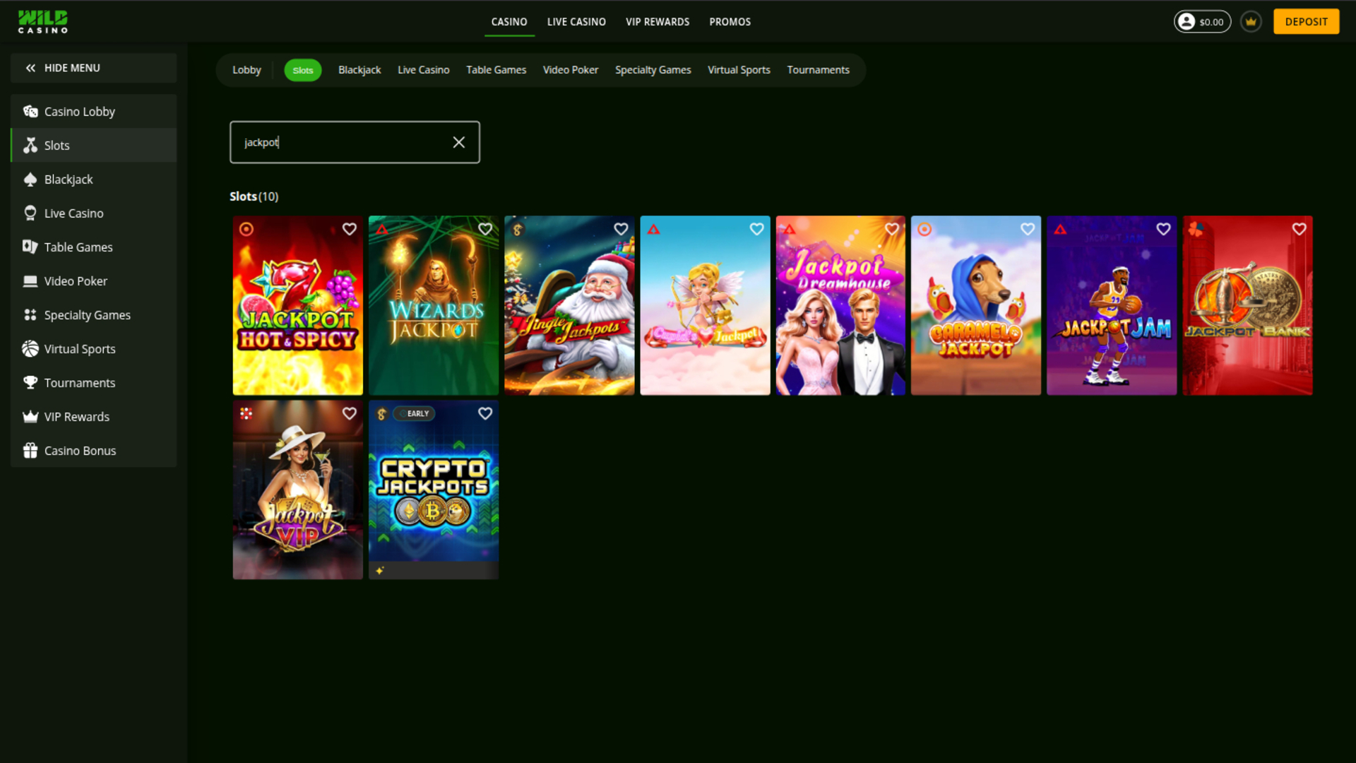 Jackpot de bureau de Wild Casino