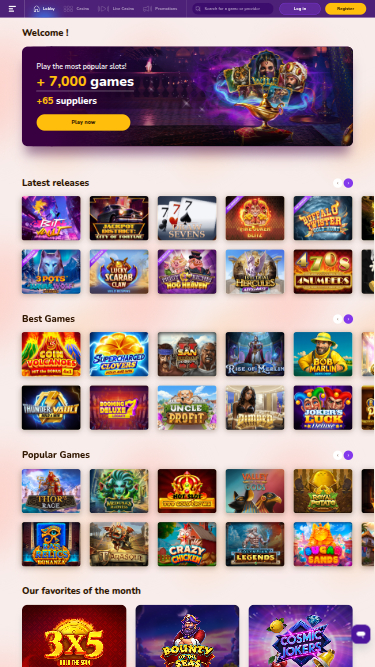 Page d'accueil mobile de Wild Sultan Casino