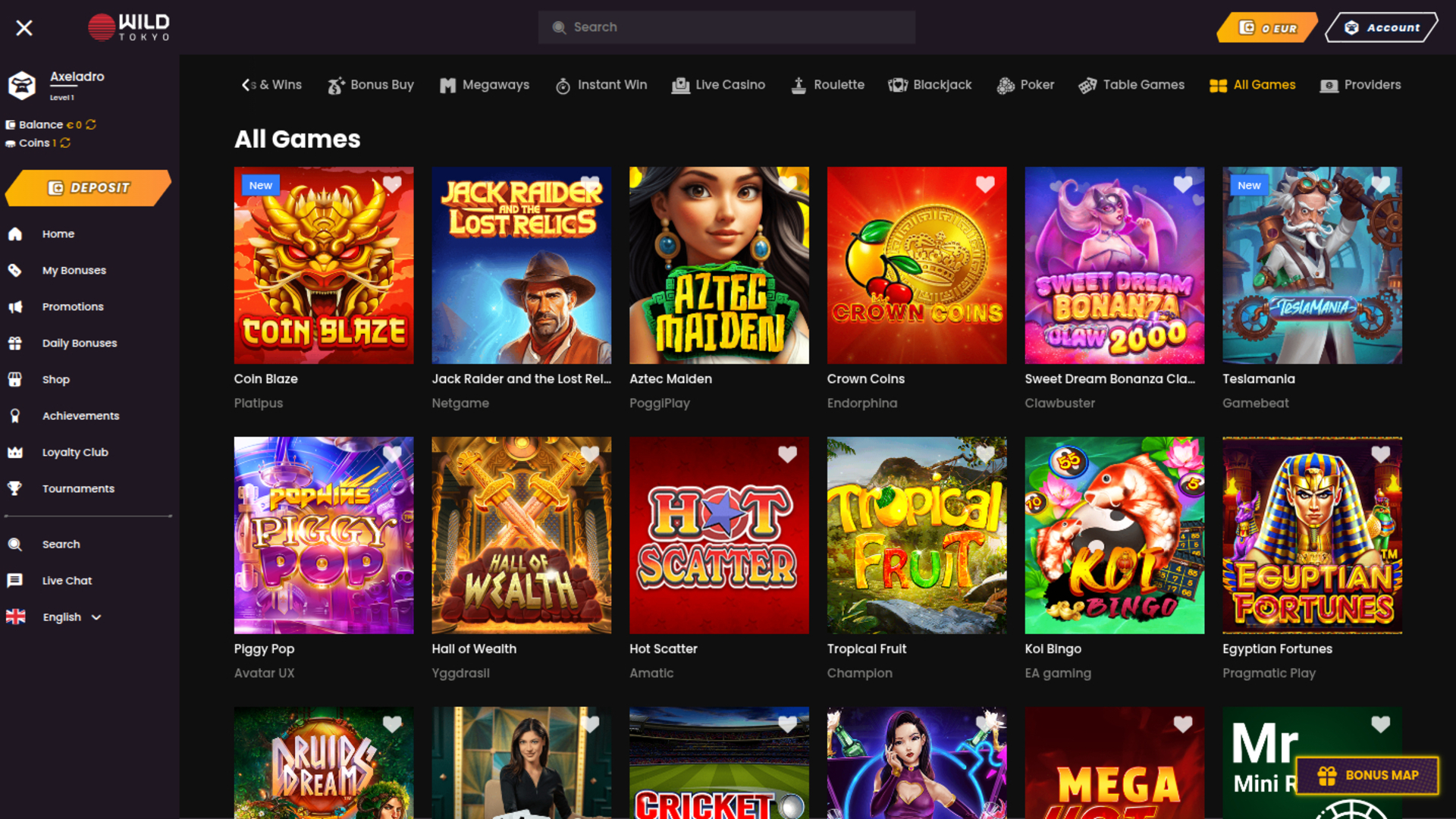 Jeux de bureau de Wild Tokyo Casino