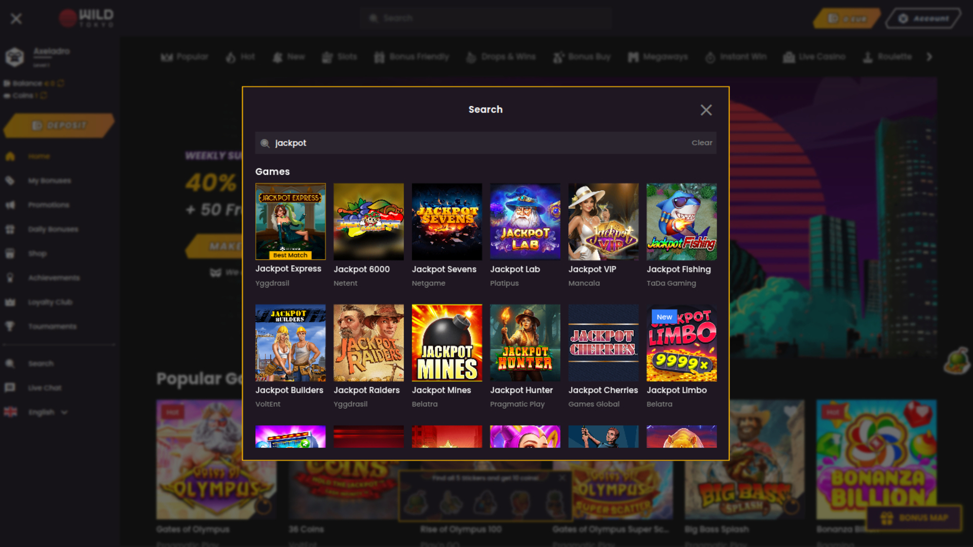 Jackpot de bureau de Wild Tokyo Casino