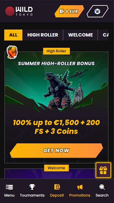 Promotions mobiles de Wild Tokyo Casino