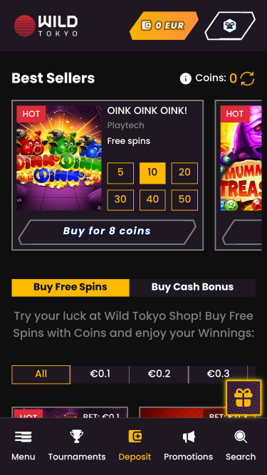 Boutique mobile de Wild Tokyo Casino