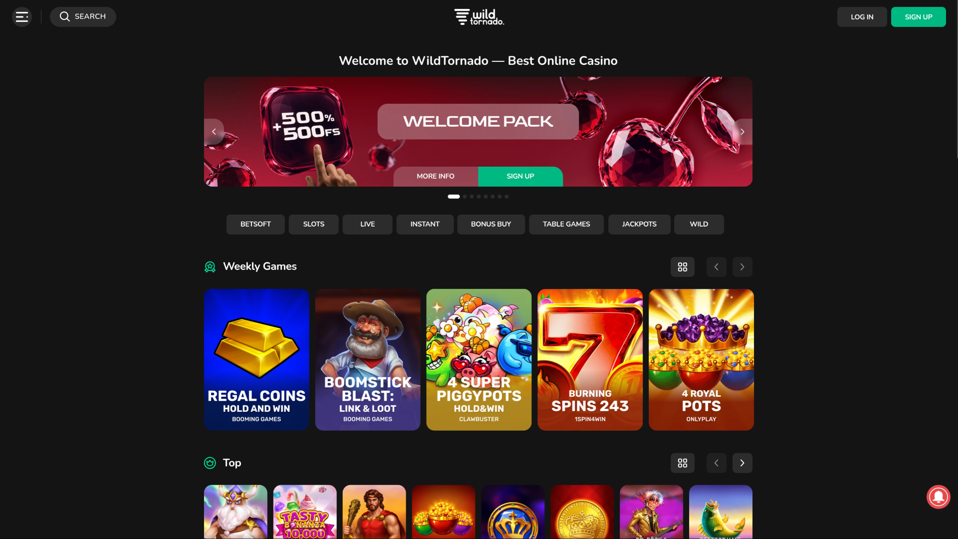 Wild Tornado Casino Desktop Homepage