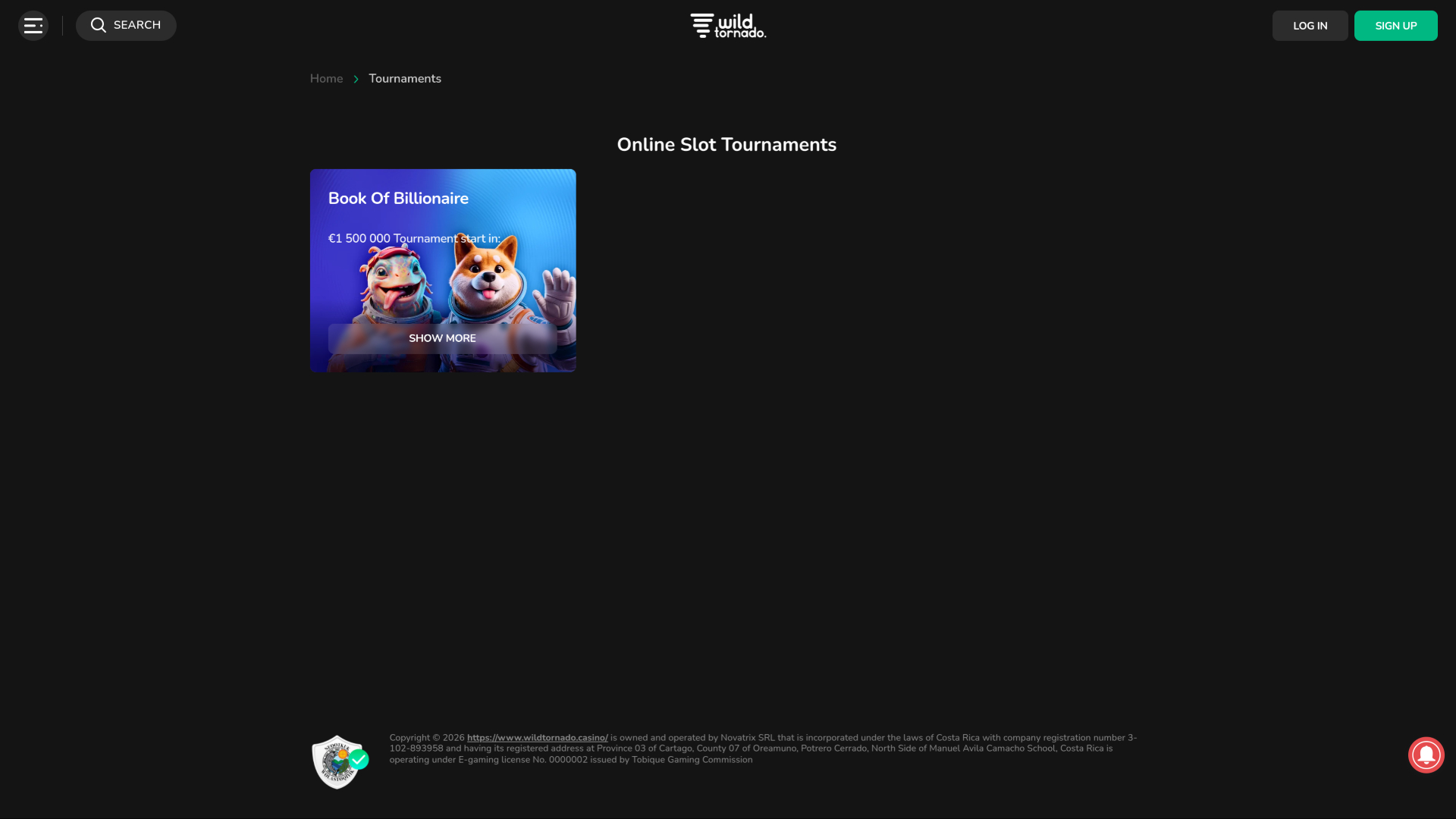 Wild Tornado Casino Desktop Tournaments