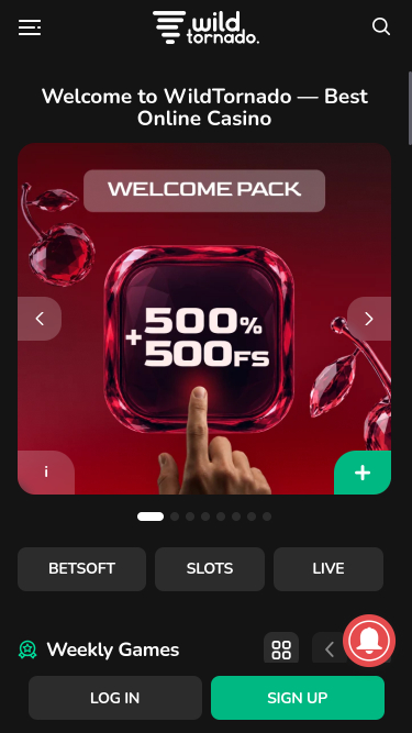 Wild Tornado Casino Mobile Homepage