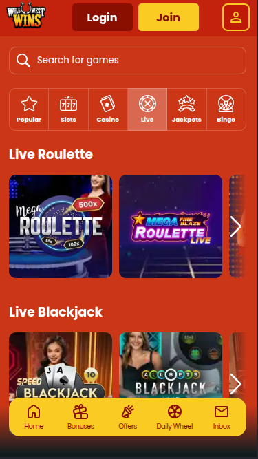 Croupiers en direct mobiles de Wild West Wins