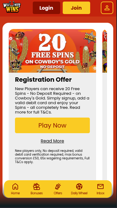 Promotions mobiles de Wild West Wins