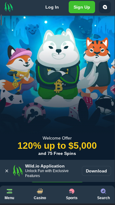 Wild.io Casino Homepage Mobile