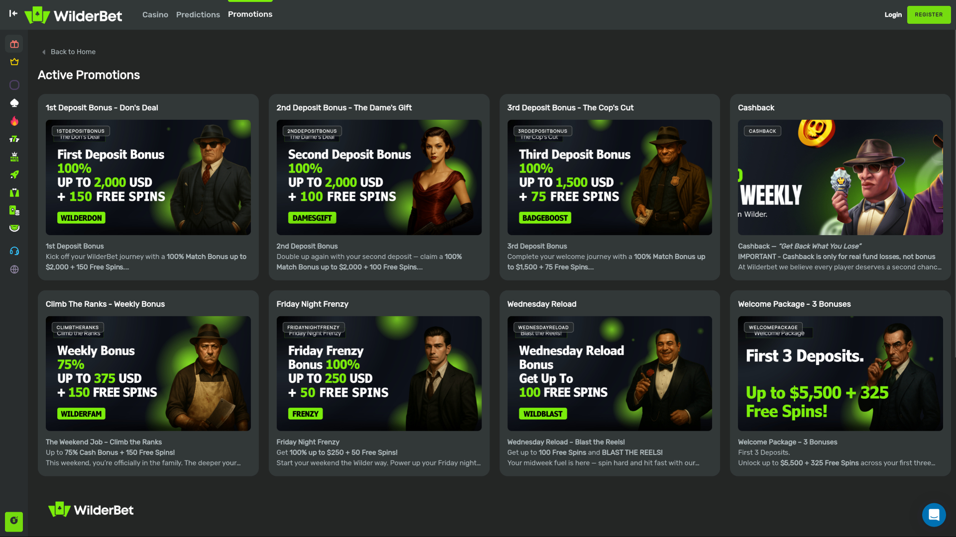 Promociones de escritorio de Wilderbet Casino