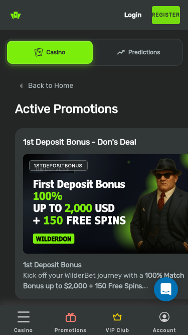 Promociones móviles de Wilderbet Casino