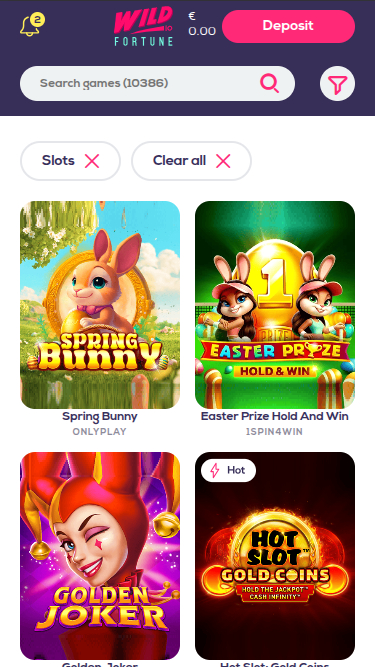 Jeux mobiles de Wildfortune Casino