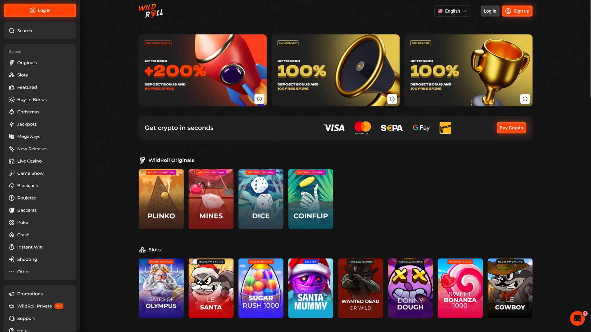 WildRoll Casino homepage