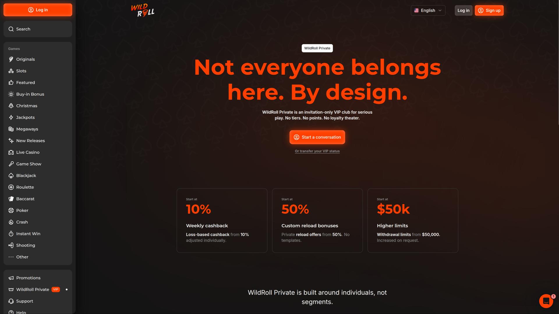 WildRoll Casino VIP page
