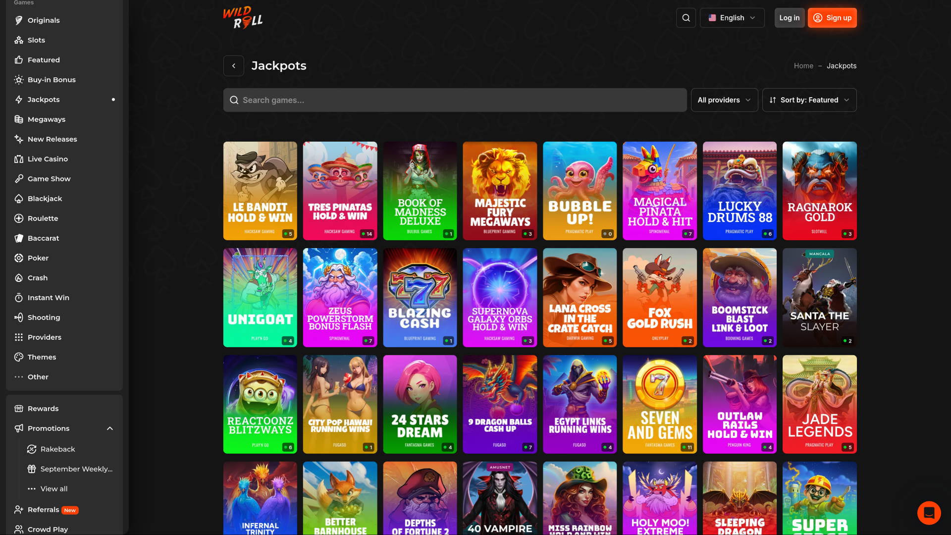 Jackpot du casino WildRoll sur ordinateur