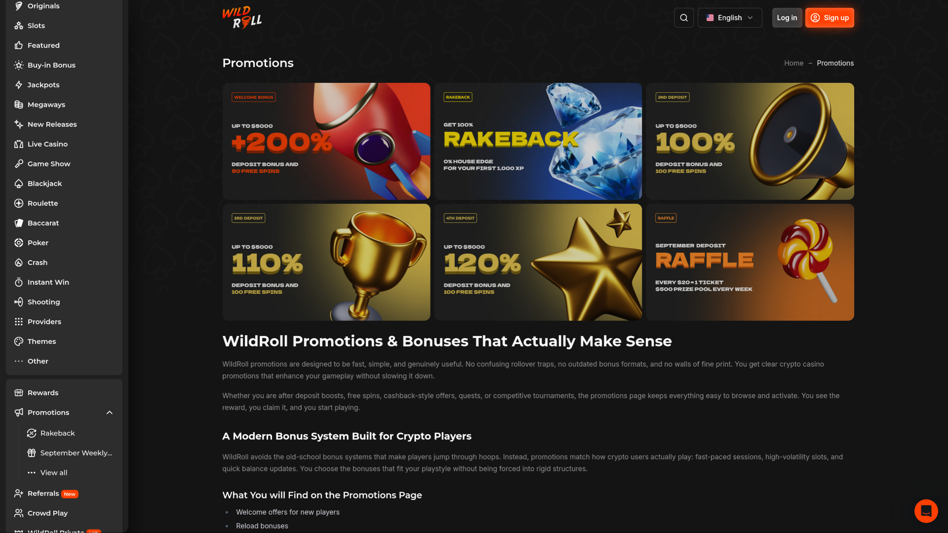 Promotions WildRoll Casino sur ordinateur