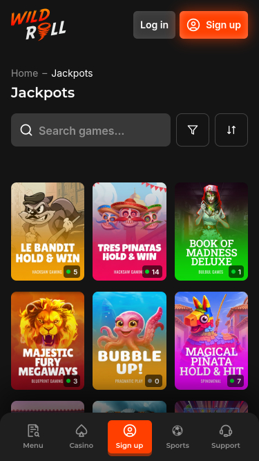 Jackpot mobile du casino WindRoll