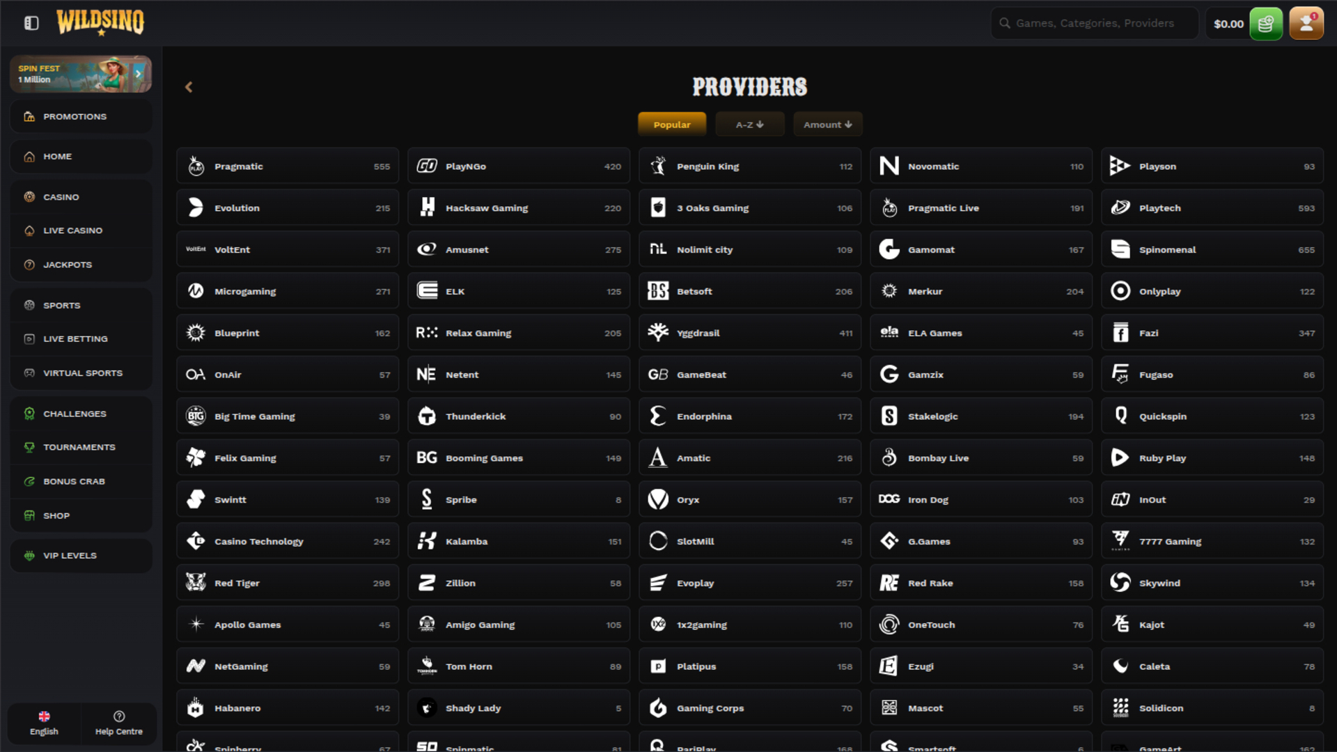 Wildsino Casino Desktop-Spielentwickler